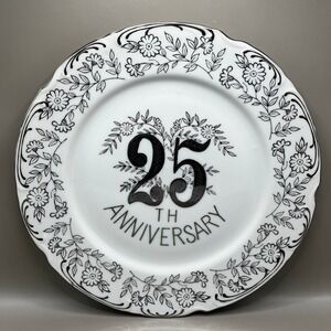 VTG Norcrest Silver 25th Anniversary Plate Silver trim 10.5' Gift Decor‎ As Is